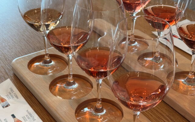 Flight of rose wine at a tasting room close to Summerland Waterfront Resort & Spa.